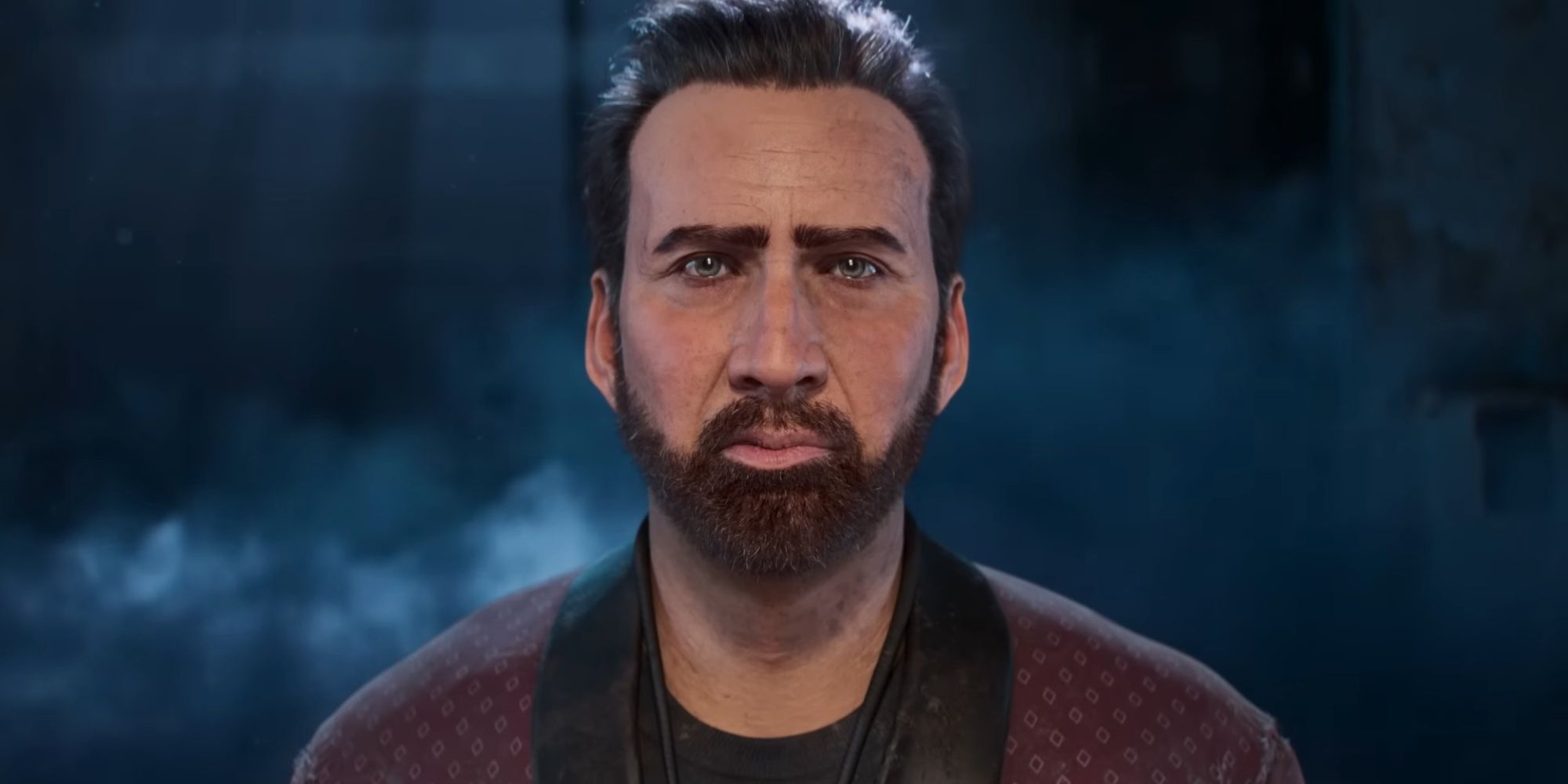 A close-up of Nic Cage's character model in the Dead by Daylight gameplay reveal trailer.