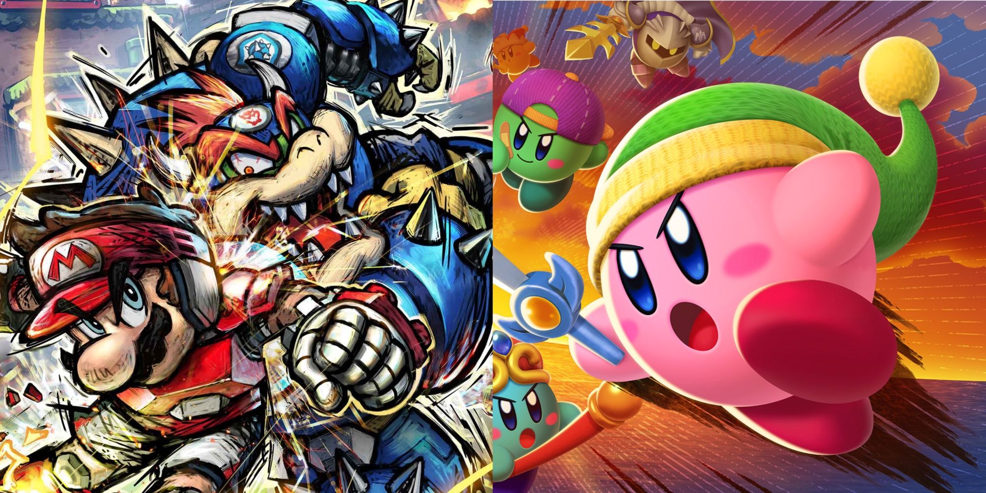 mario strikers battle league and kirby fighters 2 cover art