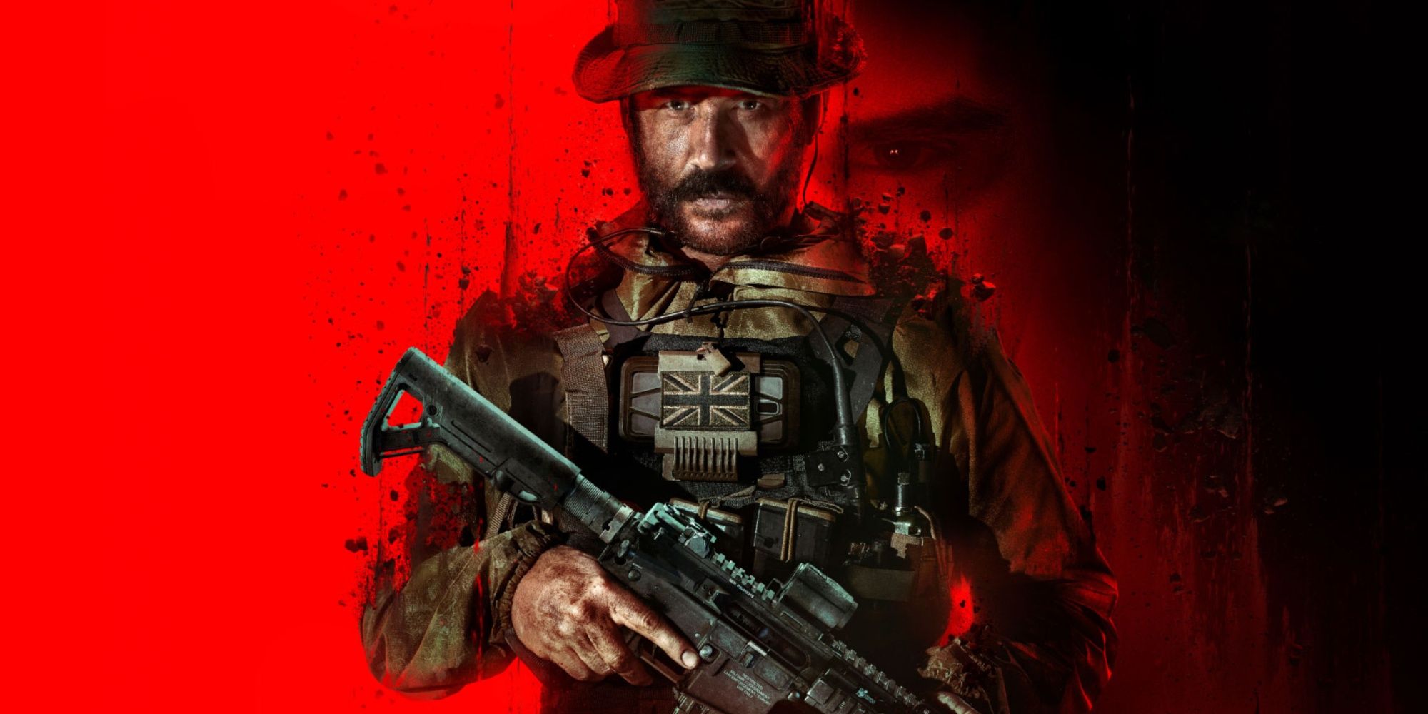 call of duty modern warfare 3 cover art showing Price holding a gun over a red background with a face in the shadow