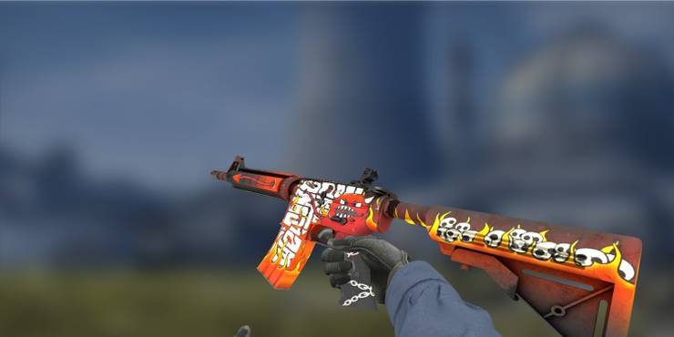 A player inspecting M4A1 Hellfire in CS:GO.