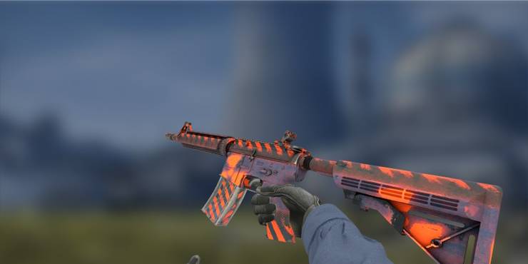 A player inspecting M4A1 Radiation Hazard in CS:GO.