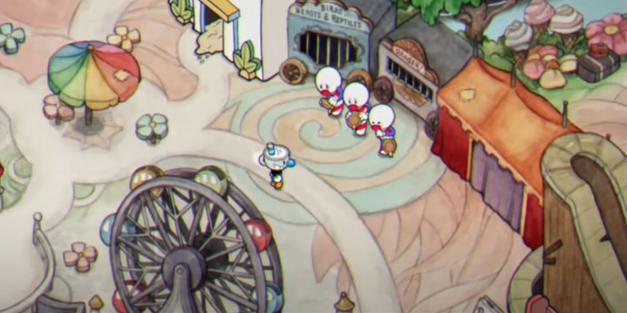 Mugman traveling in World 2 of Cuphead