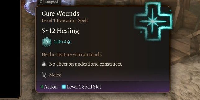 in game description of Cure Wounds in Baldur's Gate 3