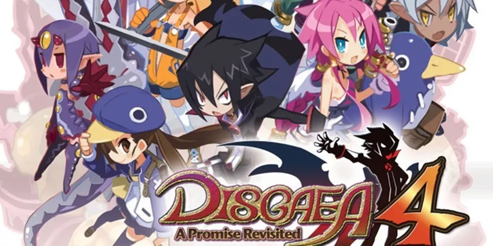 the cast of disgaea 4 on the title screen art