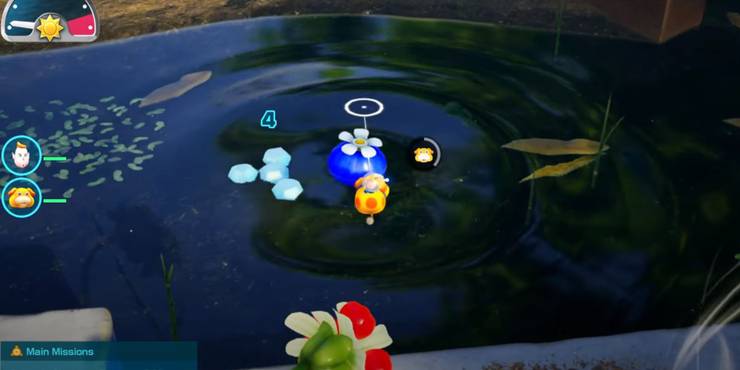 Oatchi fearlessly swims in deep, dark blue water.