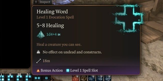 in game description of Healing Word in Baldur's Gate 3