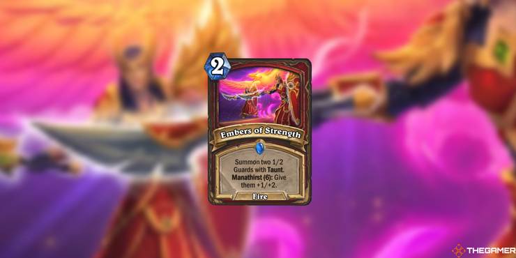 Embers of Strength card and artwork in Hearthstone.