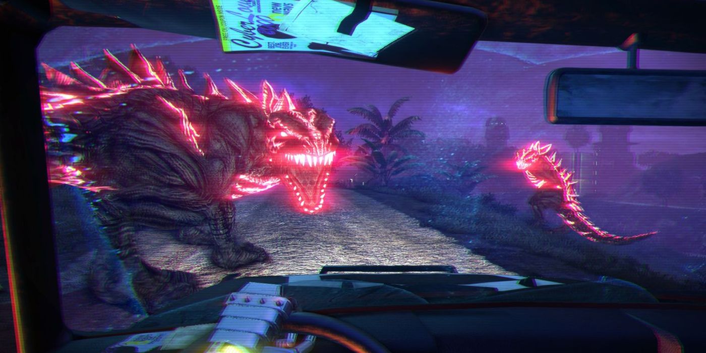 Driving Towards Dragons in Far Cry 3 Blood Dragon.