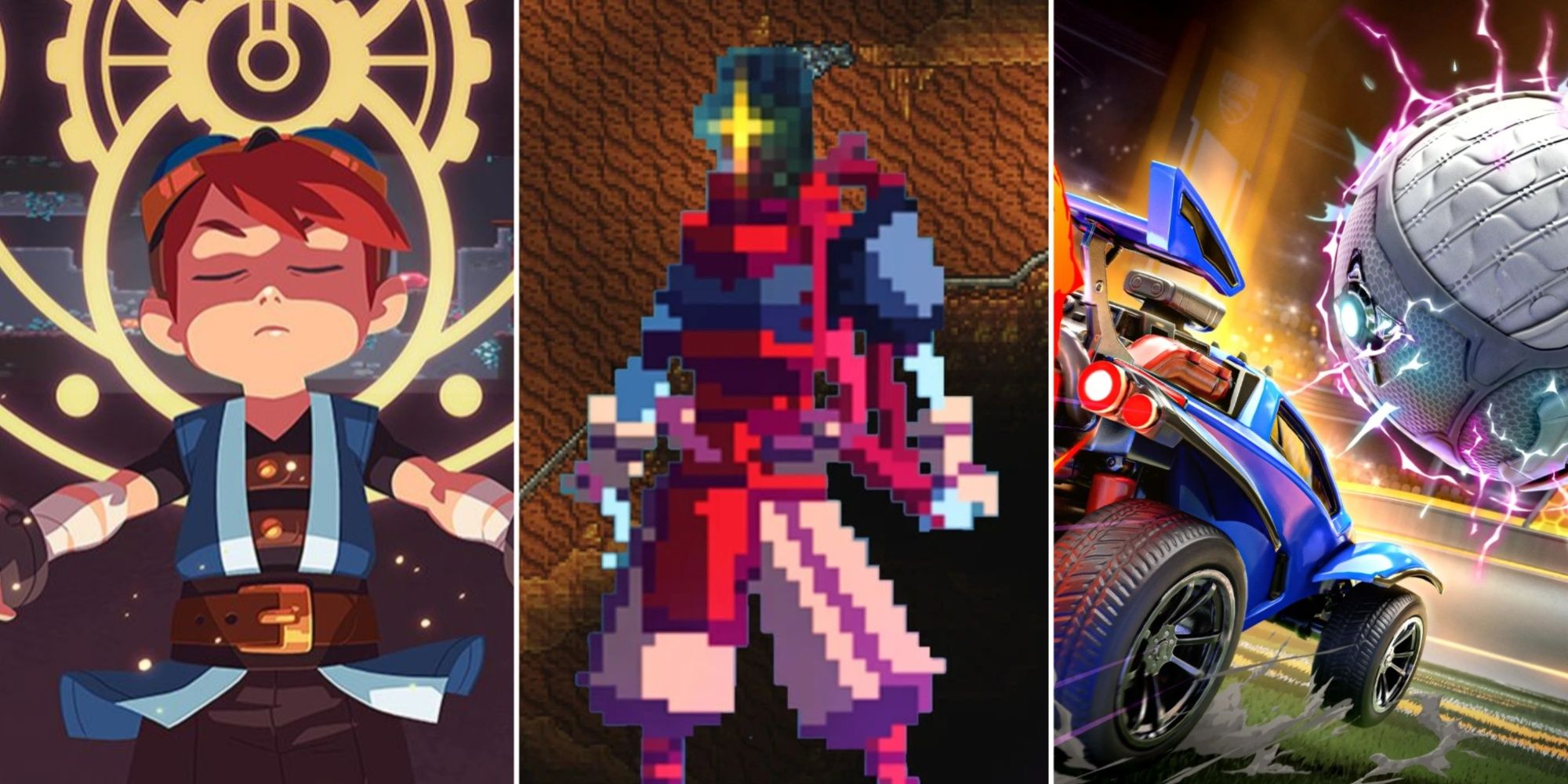 Featured Image For Best Android Games Of All Time With Promo Images For Dead Cells, Evoland 2, And Rocket League Sideswipe