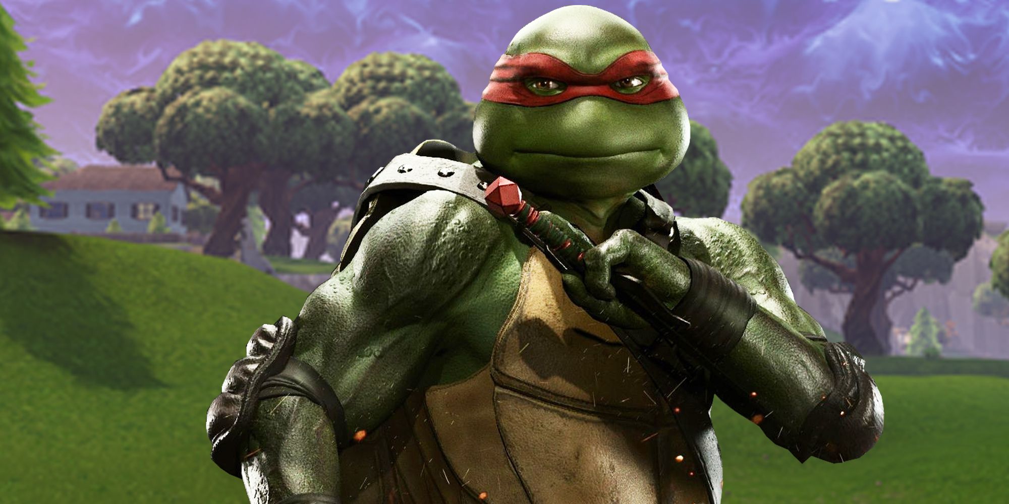 Fortnite field with a Teenage Mutant Ninja Turtle from Injustice 2