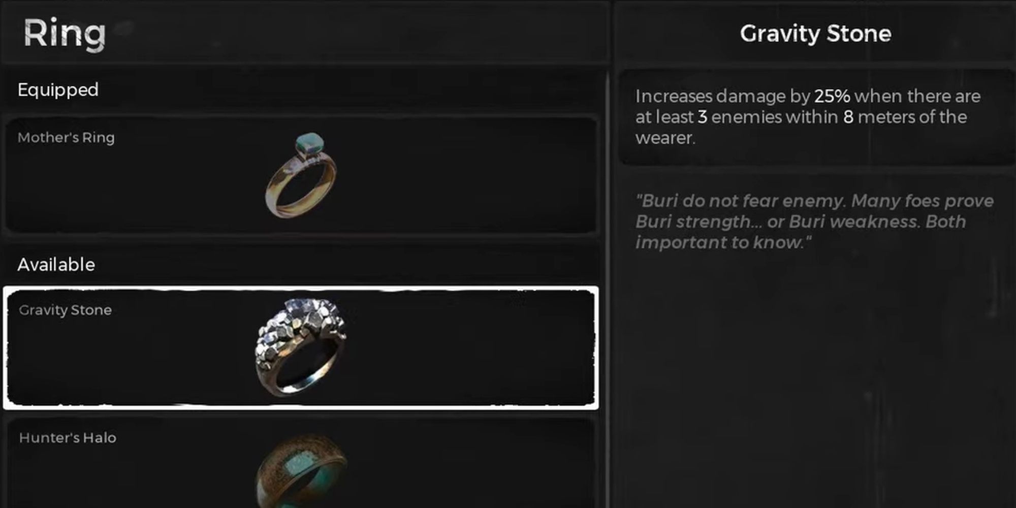 Remnant From The Ashes: The Gravity Stone Ring Item Description