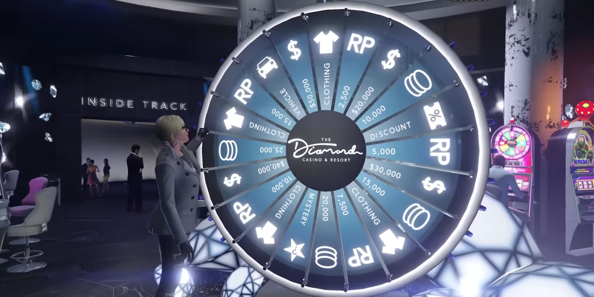 A player using the casino prize wheel in GTA online 