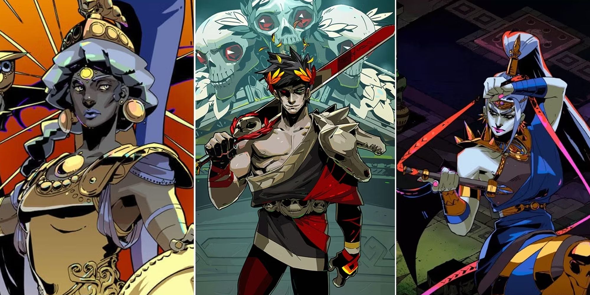 Hades A Split Image Of Athena, Zagreus, And The Furies