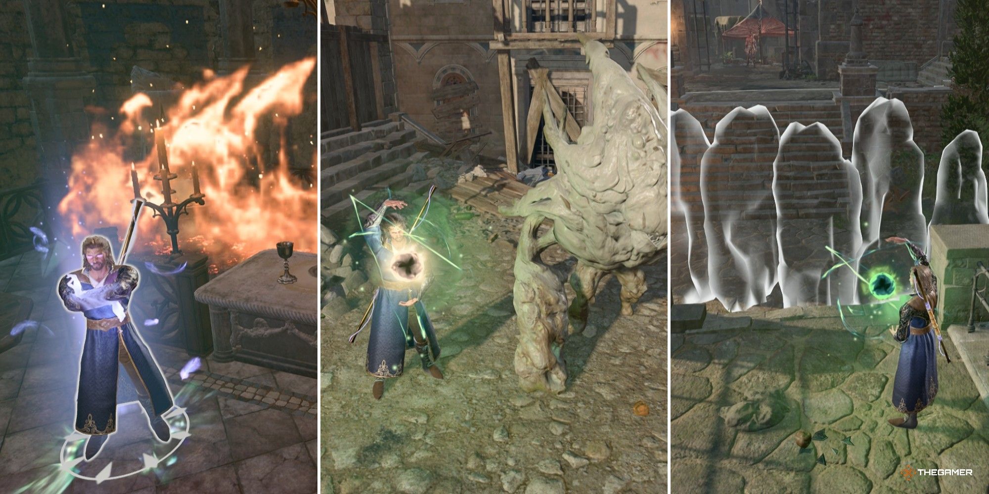 تصویر تقسیم شده از جادوگران در حال طلسم در Baldur's Gate 3
