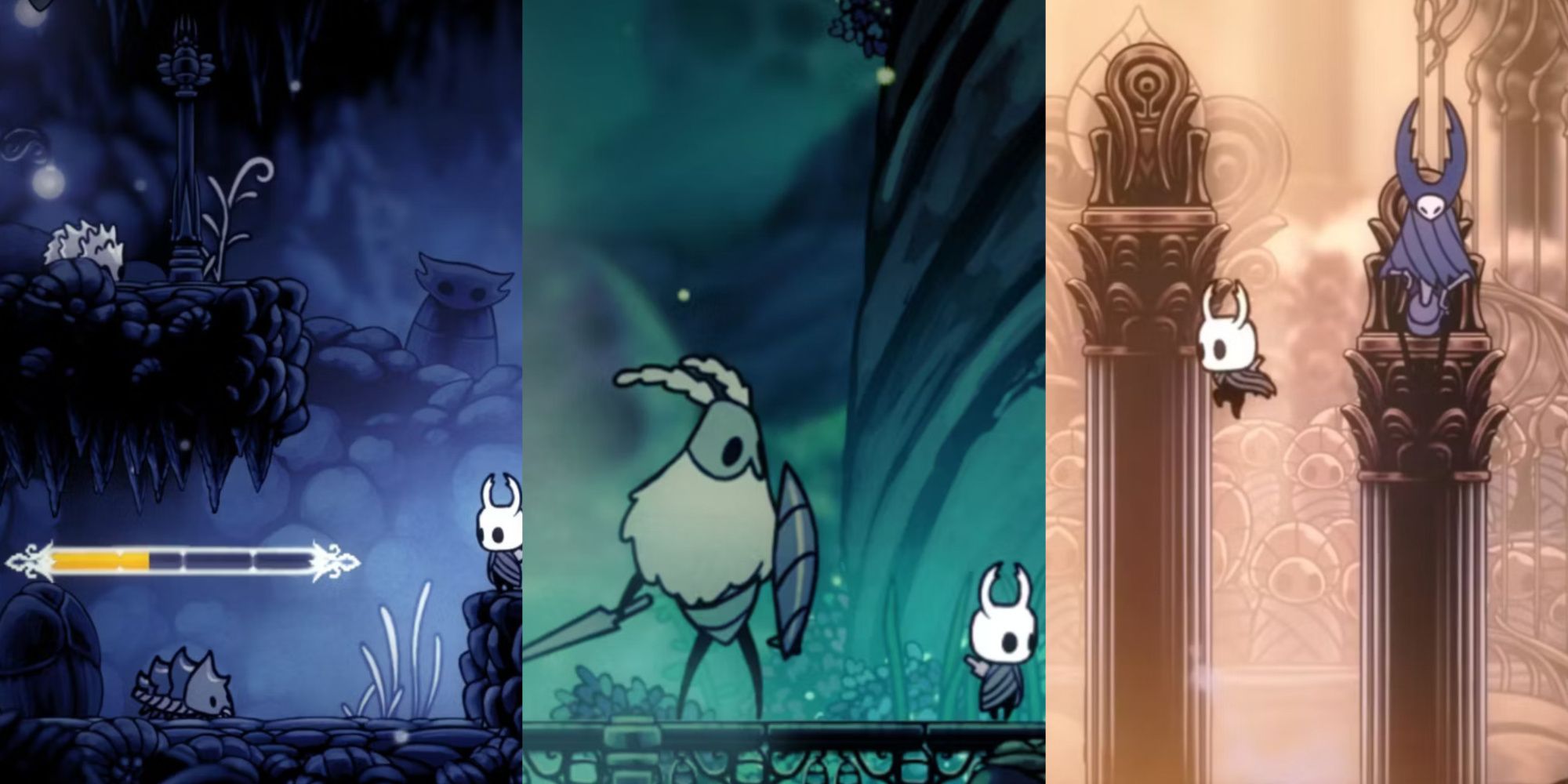 Hollow Knight Best Mods Featured Image featuring the Git Gud patch, invicibility mod, and mantis gods