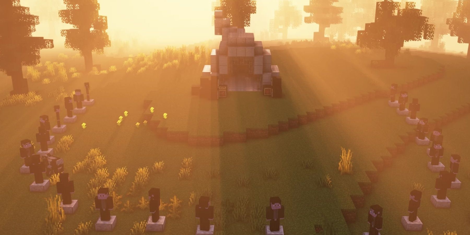 Minecraft Mod The Hunger Games Players Standing Around The Cornucopia At Sunrise