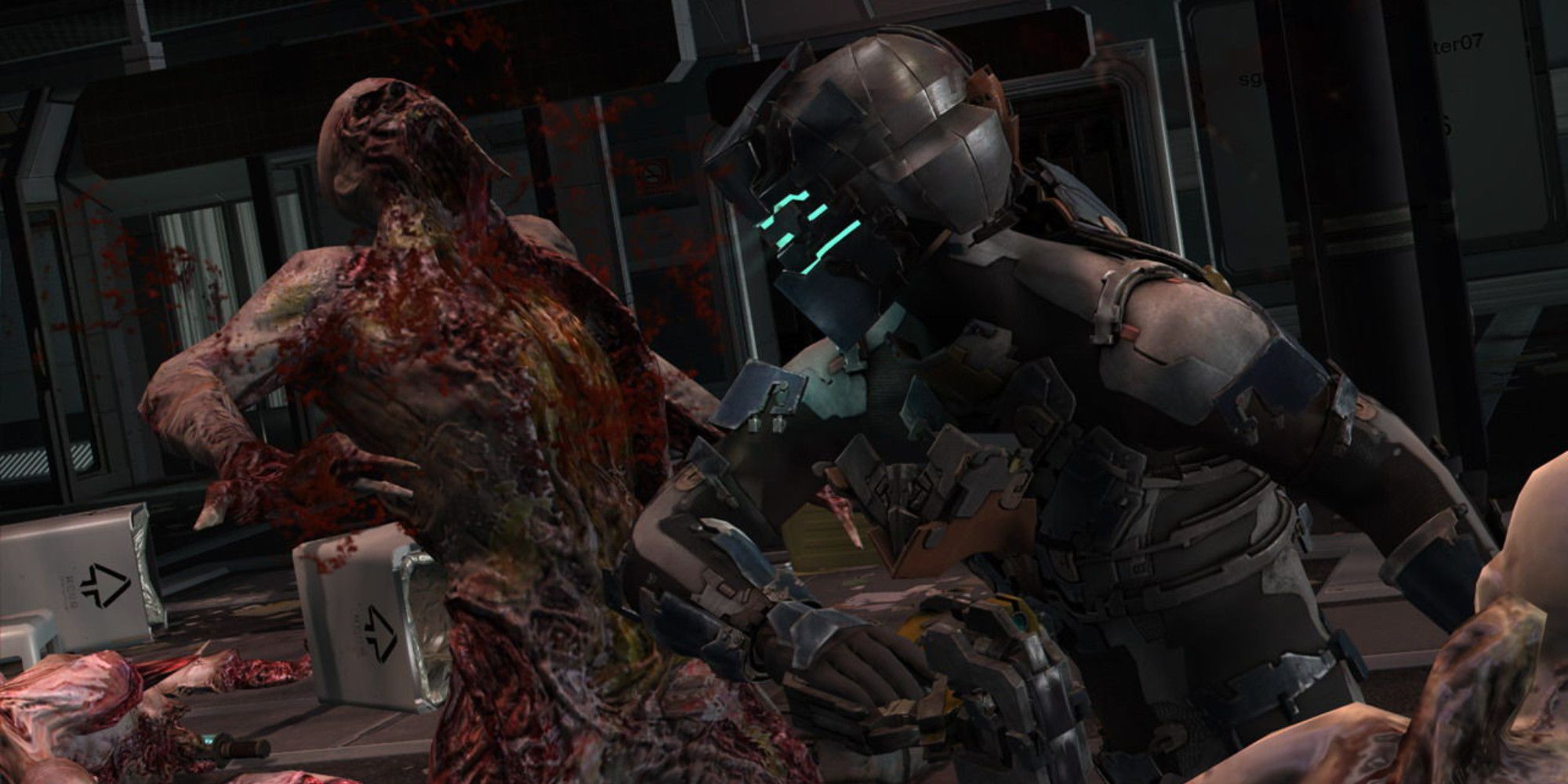 Isaac whacking a nercomorph in Dead Space 2