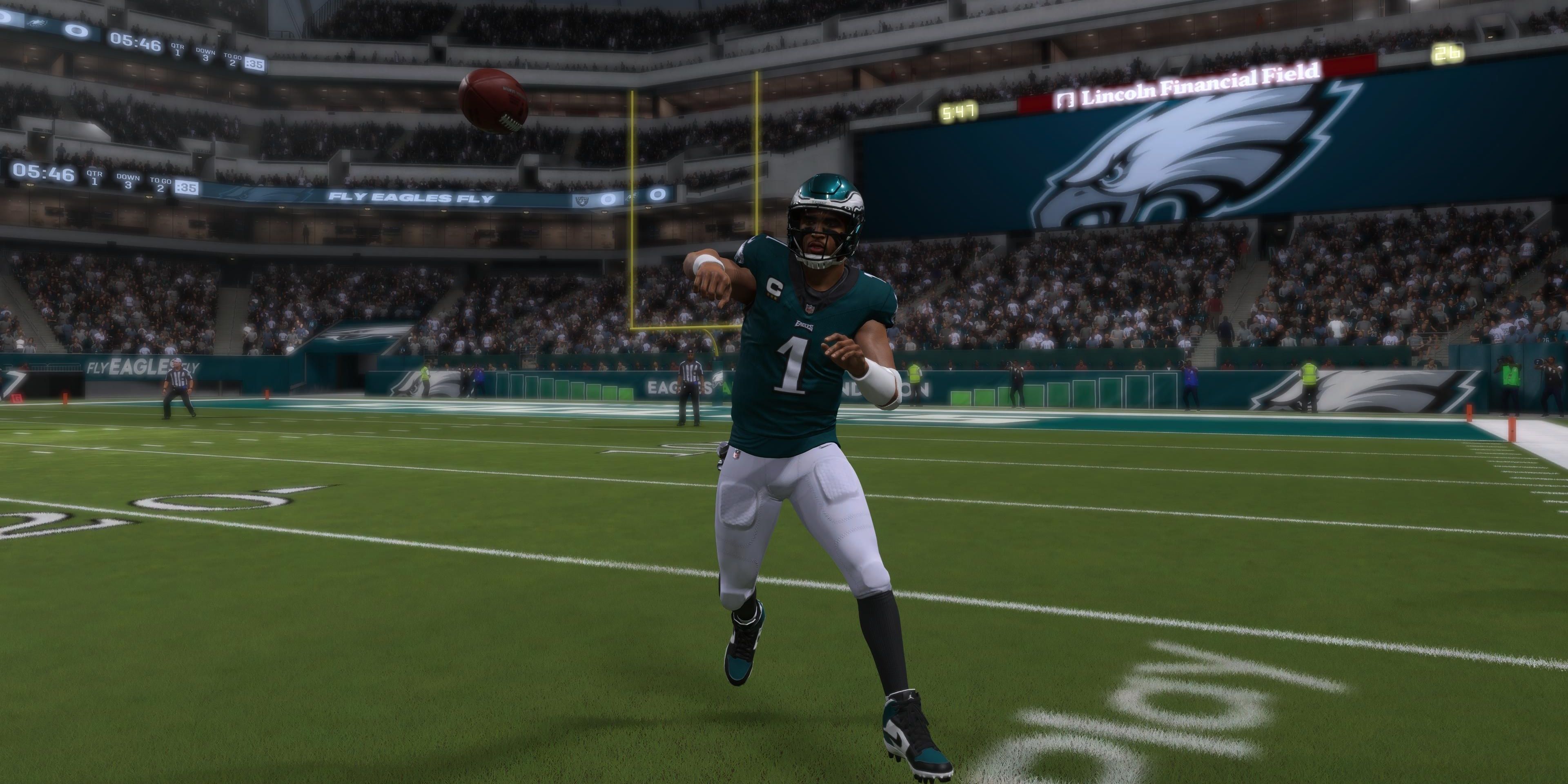 Jalen Hurts throwing on the run madden 24