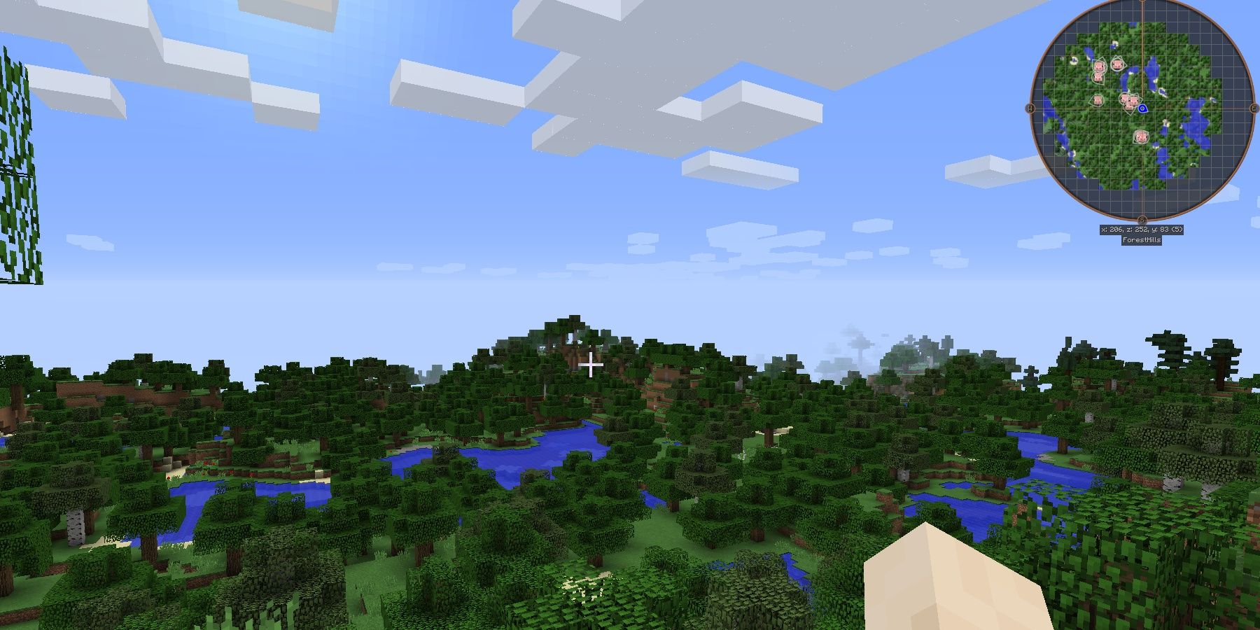 Minecraft Mod JourneyMap Player Pointing Into Forest Circular Map In Upper Right Corner