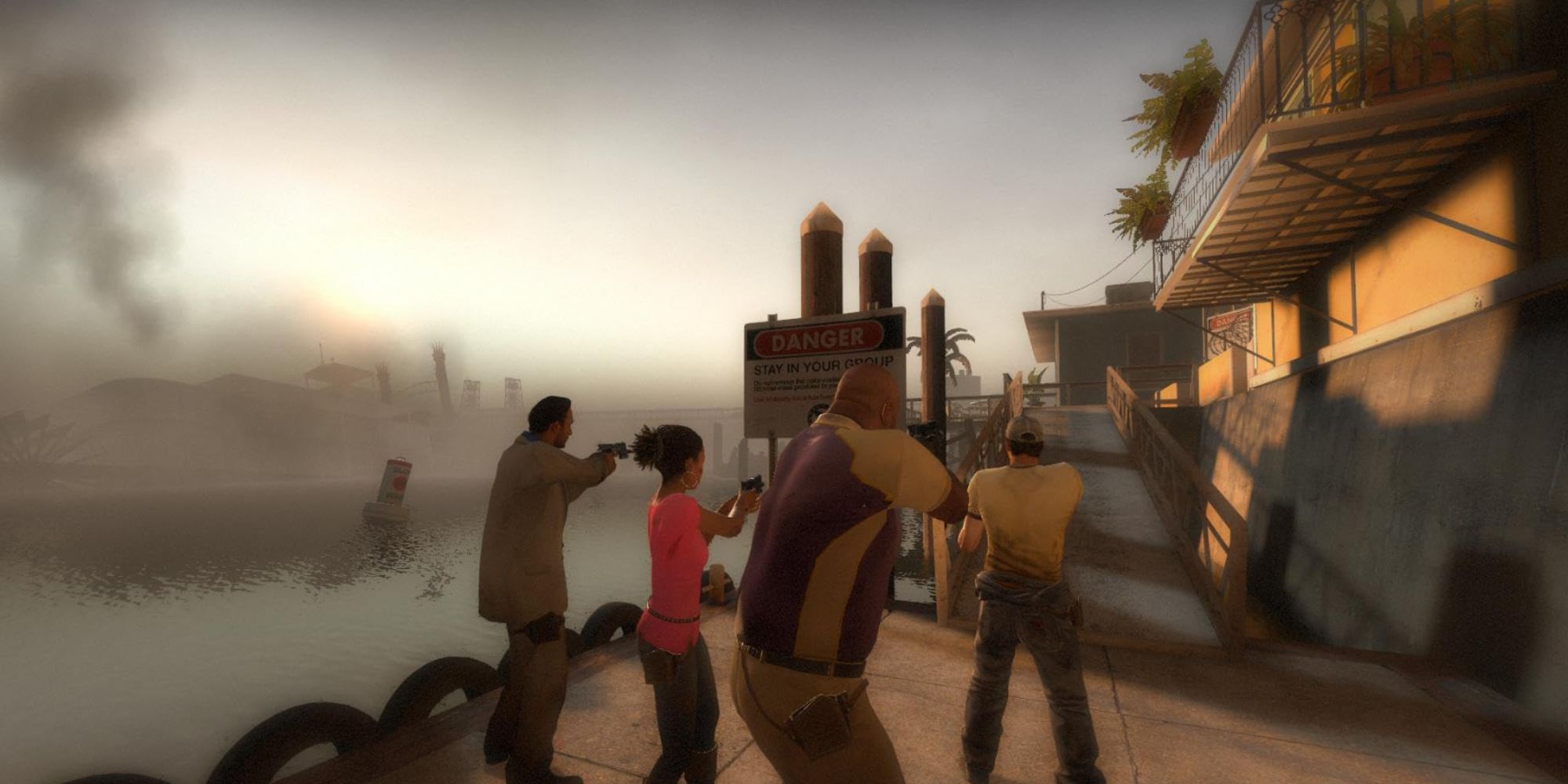 Left 4 Dead 2 Main Cast at a dock