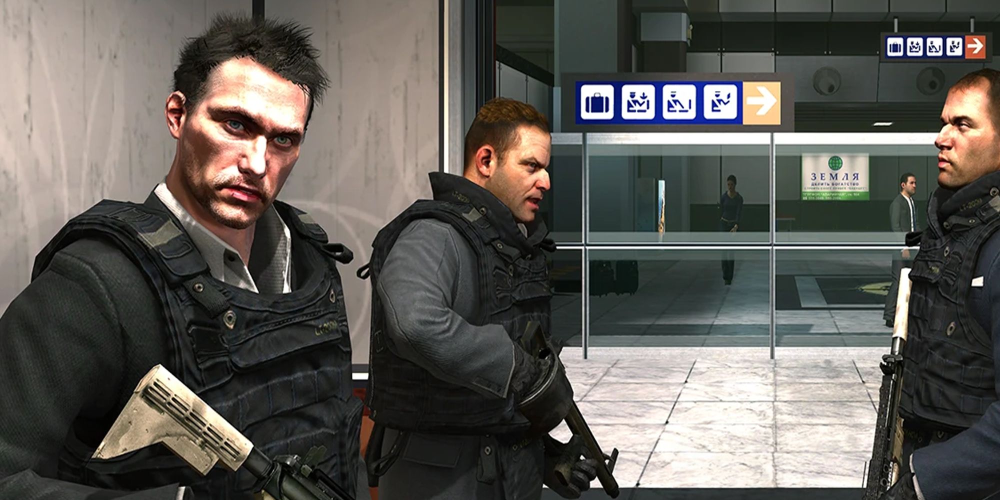 Vladimir Makarov in Modern Warfare 2 standing in an elevator at the start of the No Russians mission