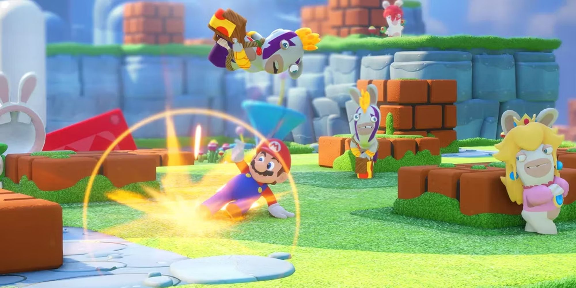 Mario + Rabbids Kingdom Battle Mario Slides Into Enemy