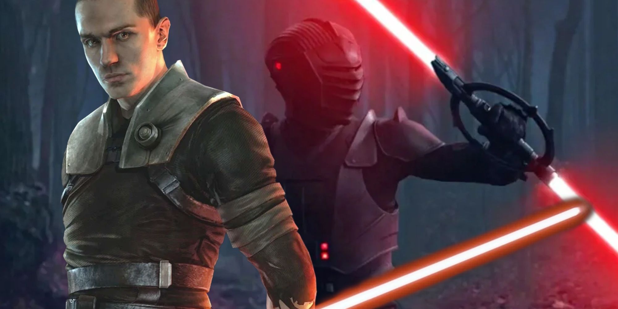 Starkiller from Star Wars: The Force Unleashed in front of Marrok from the Ahsoka Disney+ series