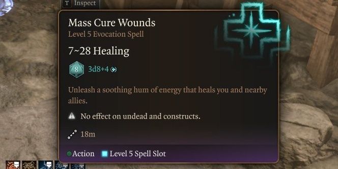 in game description of Mass Cure Wounds in Baldur's Gate 3