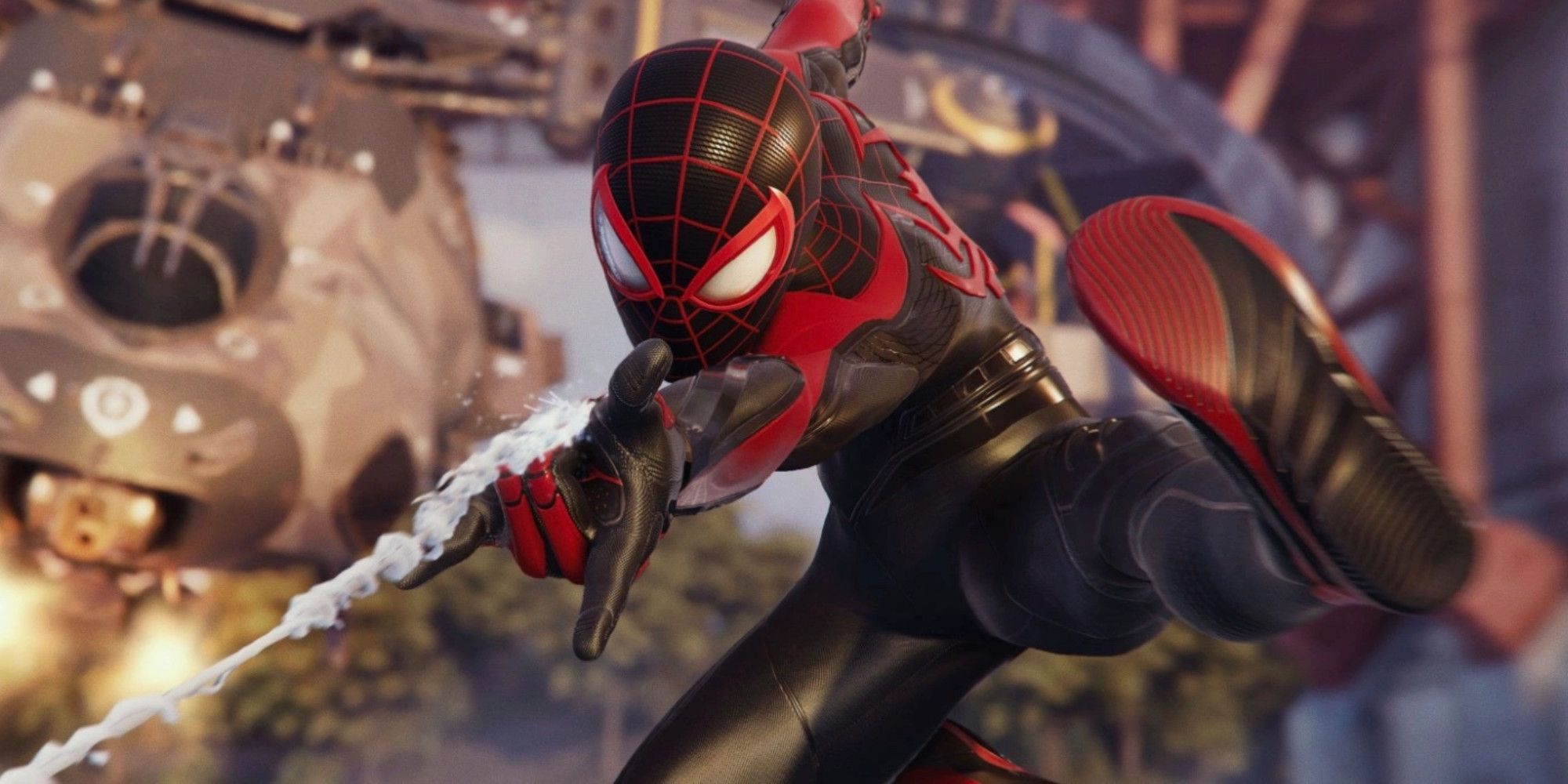 Miles Morales firing a web towards the camera in Marvel's Spider-Man 2