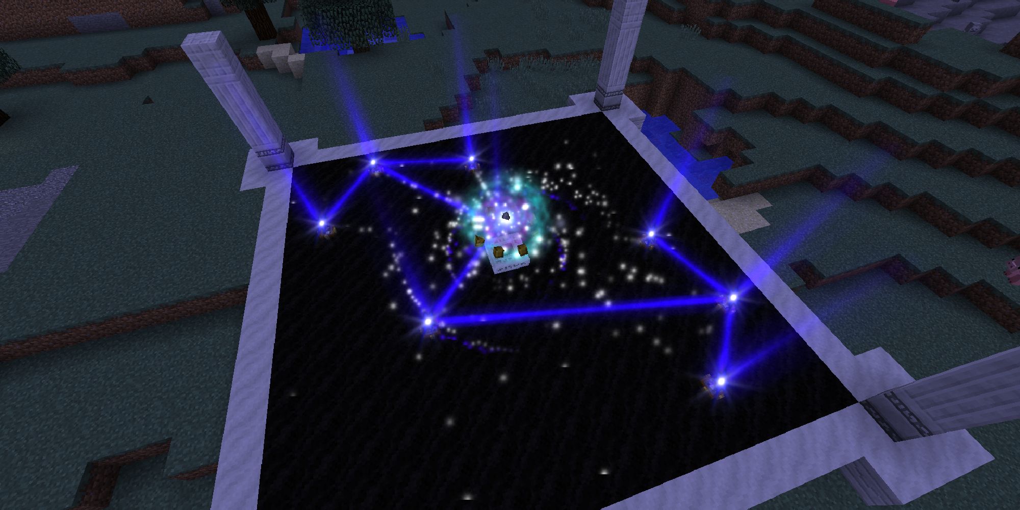 minecraft astral sorcery mod with constellation being created on dark platform