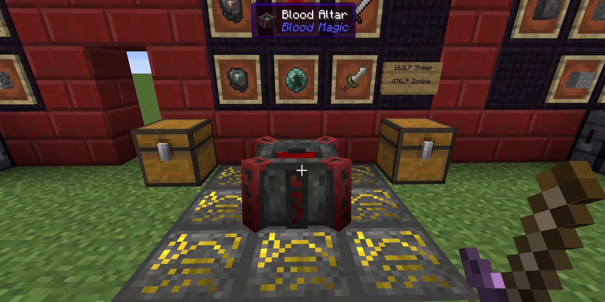 minecraft blood magic mod with player looking at blood altar