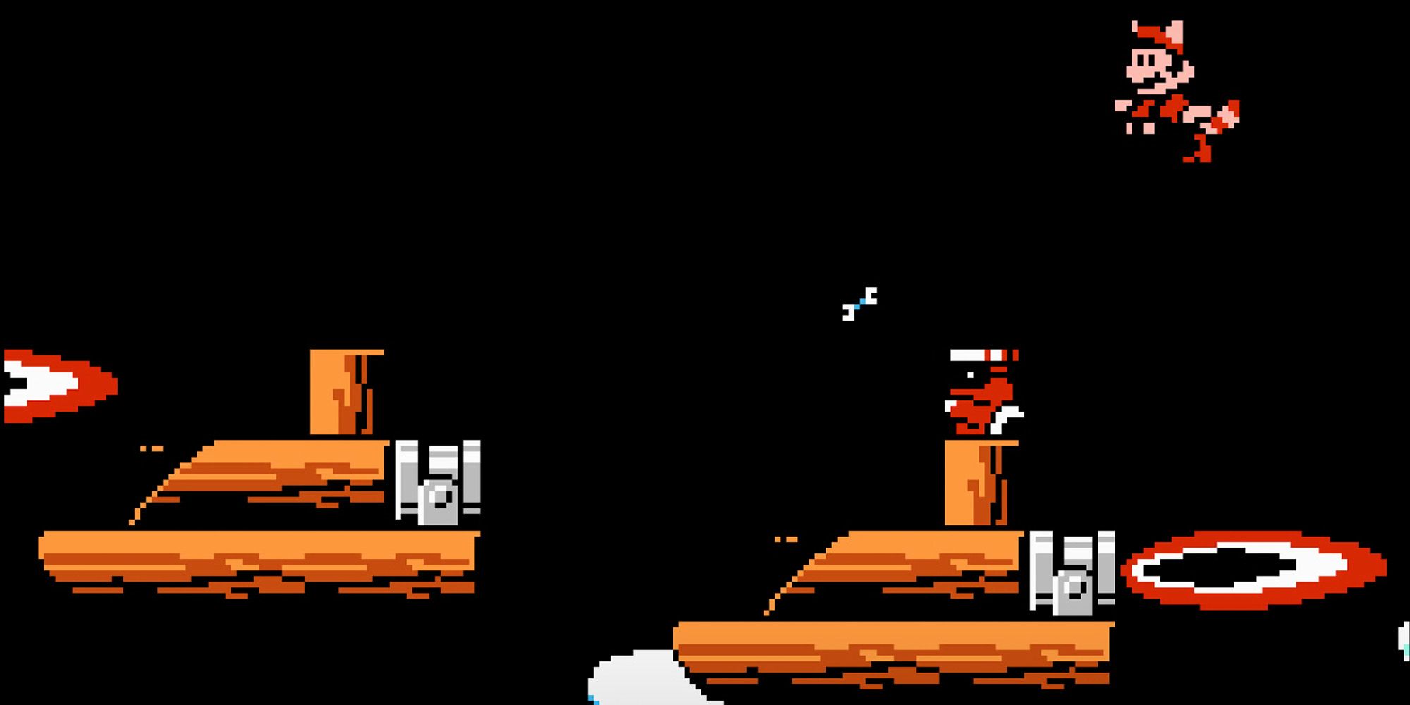 Super Mario Bros 3 - World 8 - Airship - Raccoon Mario Flying Past A Monty Mole And A Flamethrower