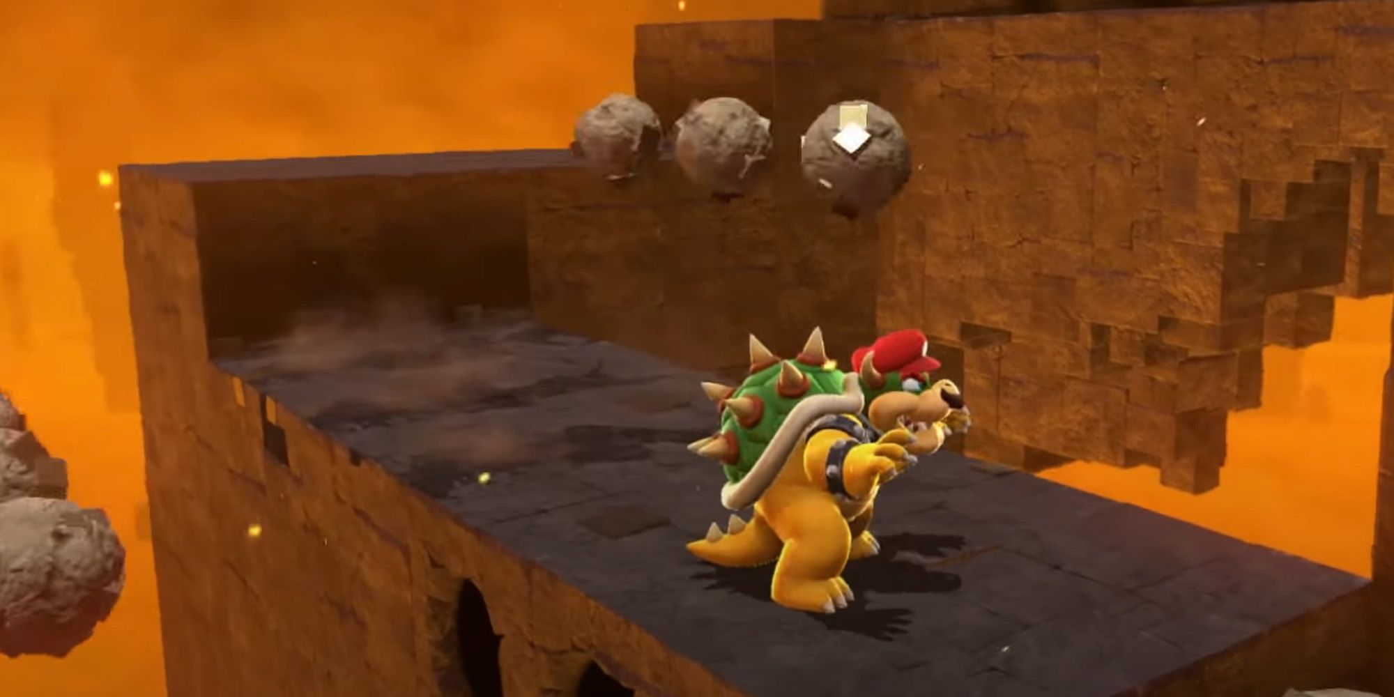 Super Mario Odyssey Darker Side - Bowser Running Through An Obstacle Course