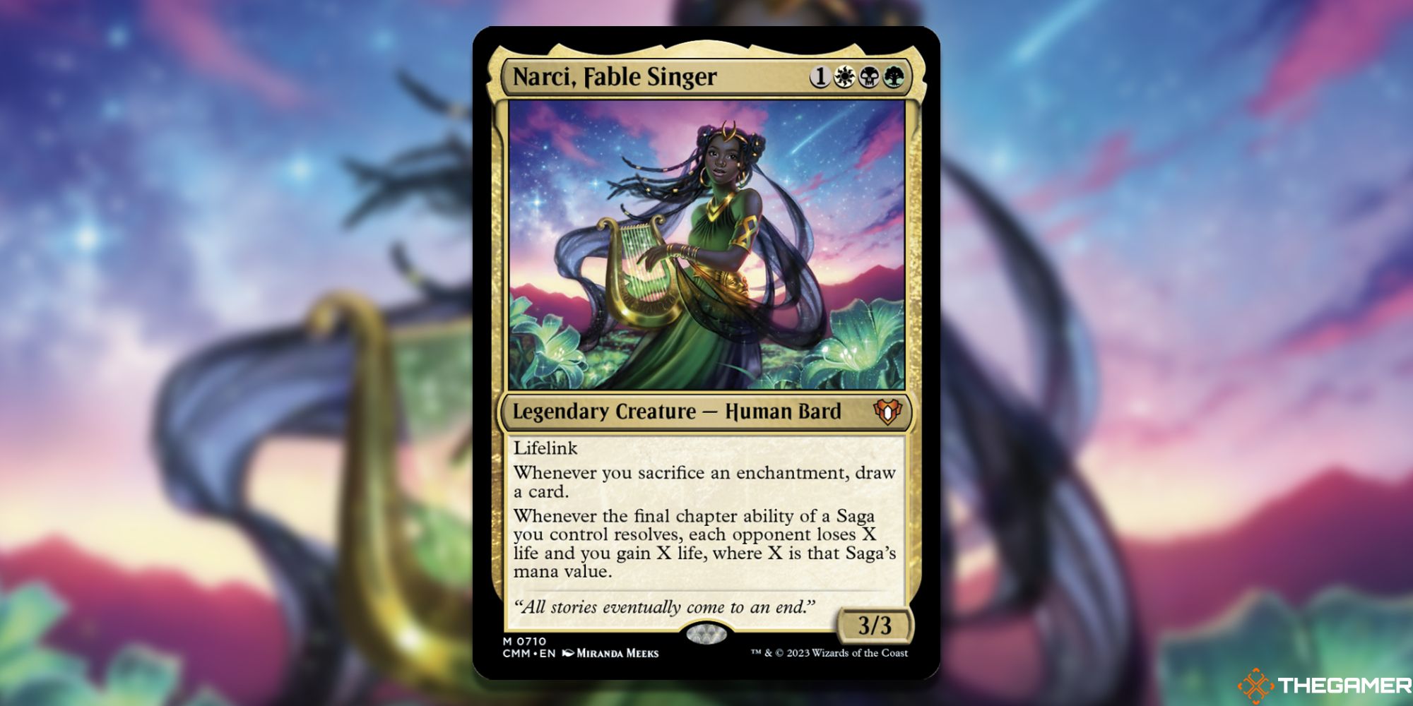 Image of the Narci, Fable Singer card in Magic: The Gathering, with art by Miranda Meeks