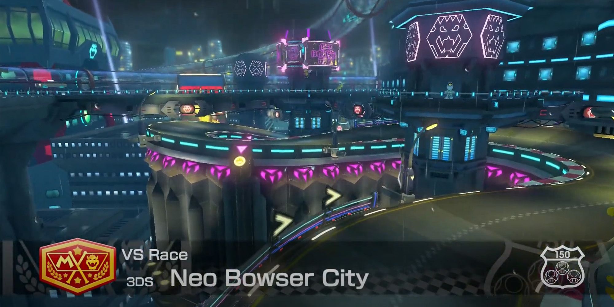 Mario Kart 8 - Neo Bowser City - A Winding Road Filled With Bright Lights And Neon Signs