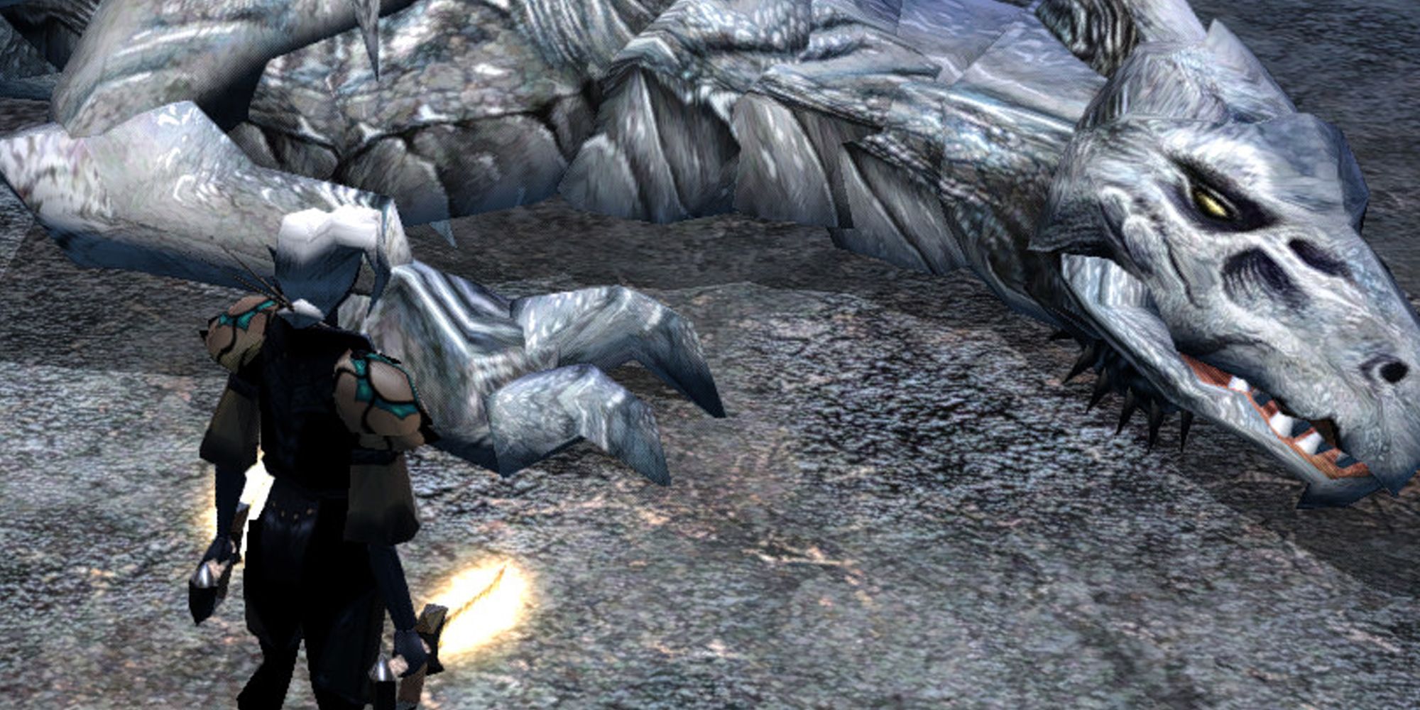 Neverwinter Nights character standing by a dead dragon