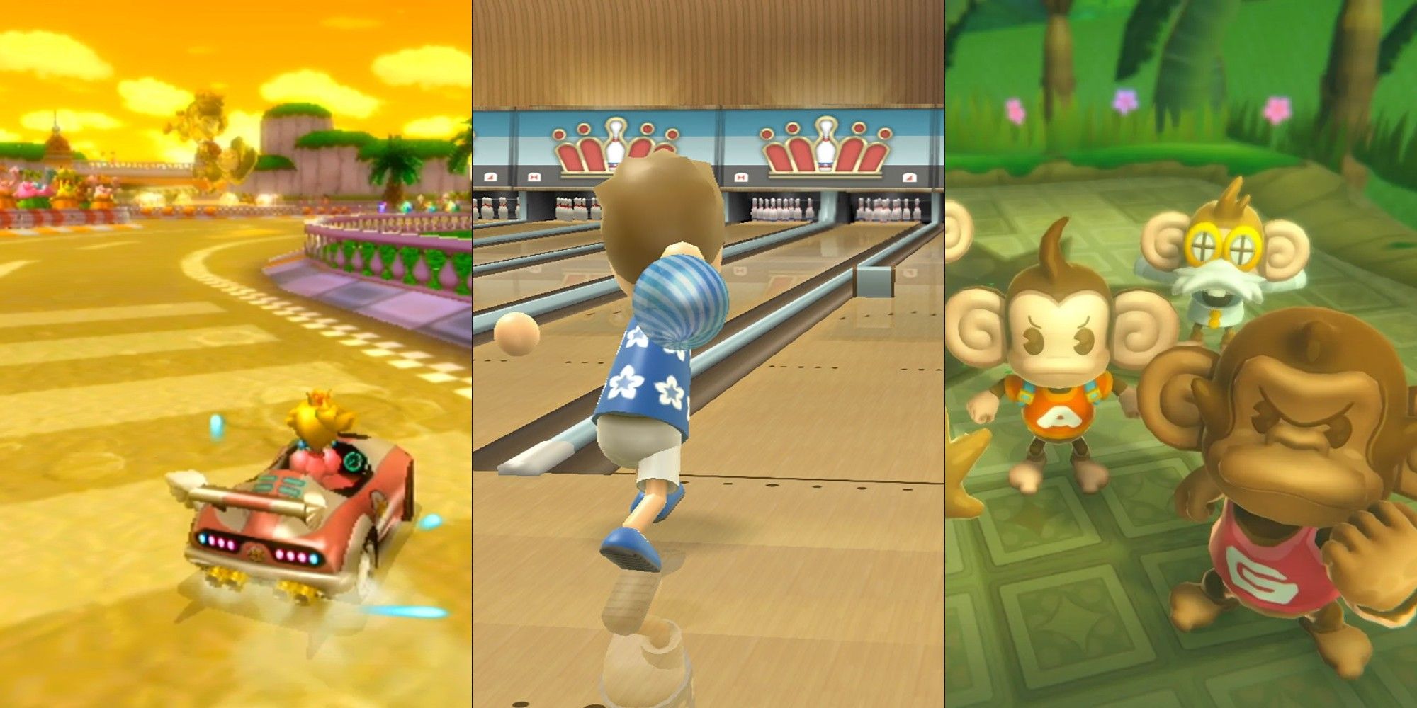 A header image including Mario Kart Wii, Wii Sports, and Super Monkey Ball: Banana Blitz