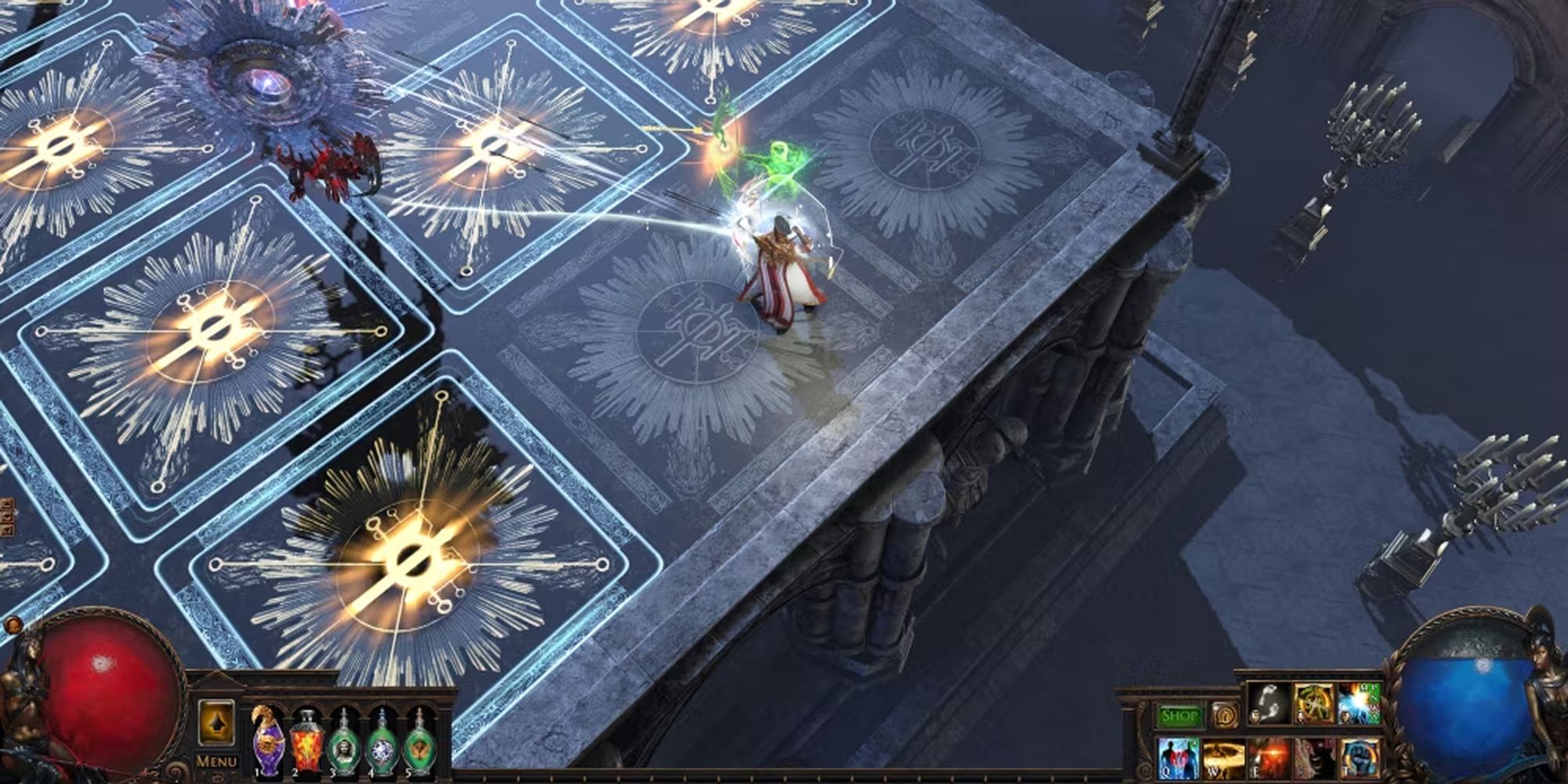 Path Of Exile A Character Casts A Spell Across A Glassy Arena