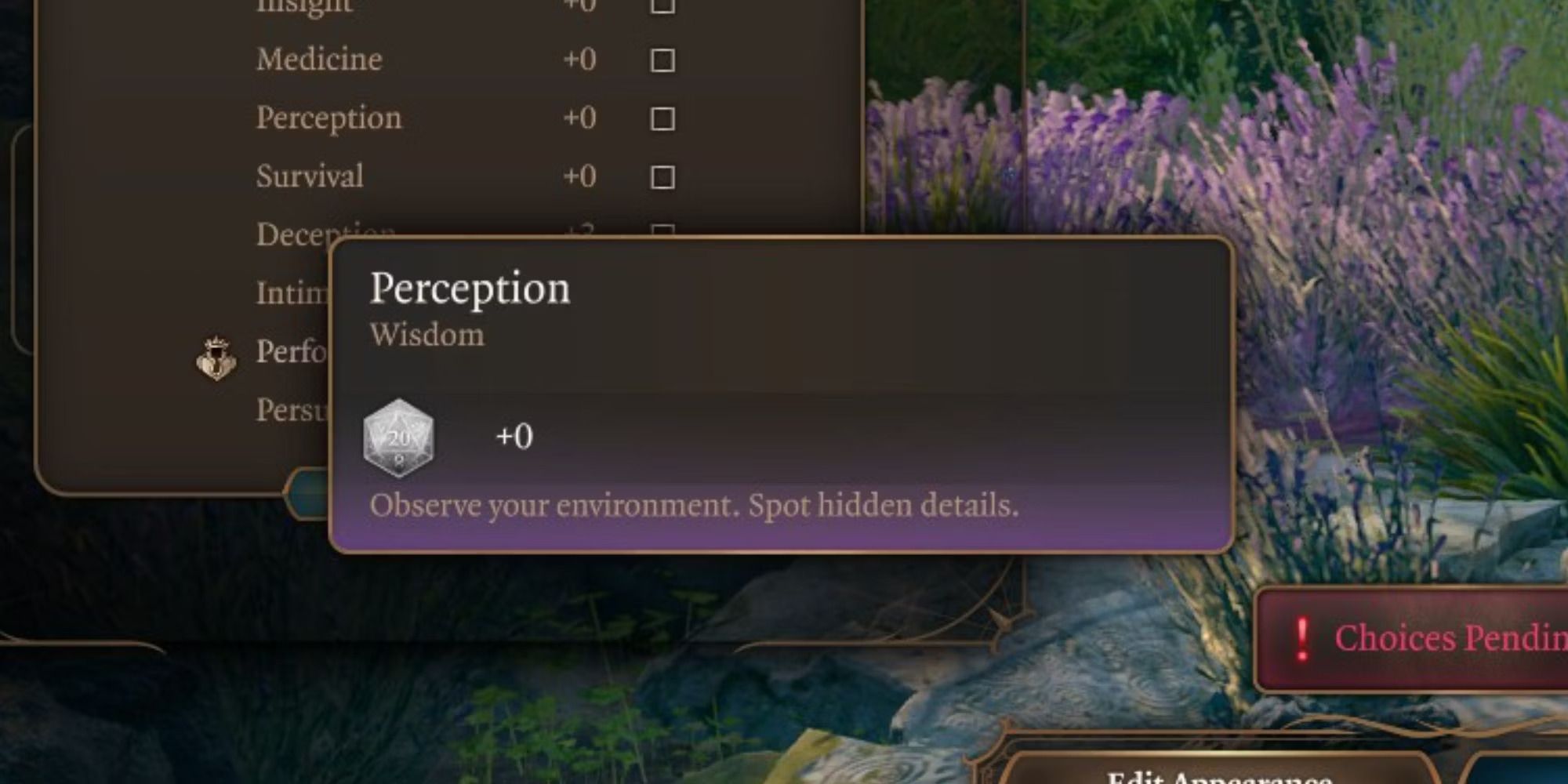 Perception skill in baldur's gate 3