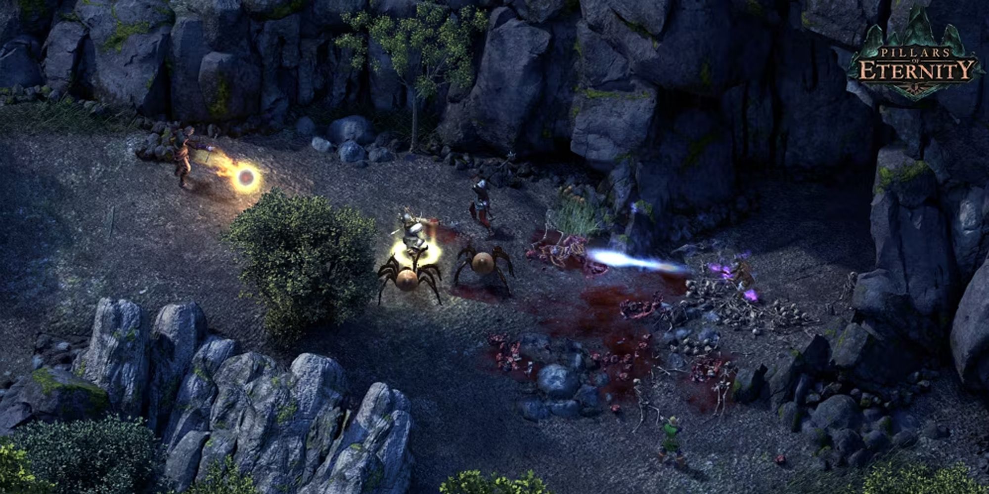 Pillars Of Eternity Characters Attack Spiders By A Cliffside