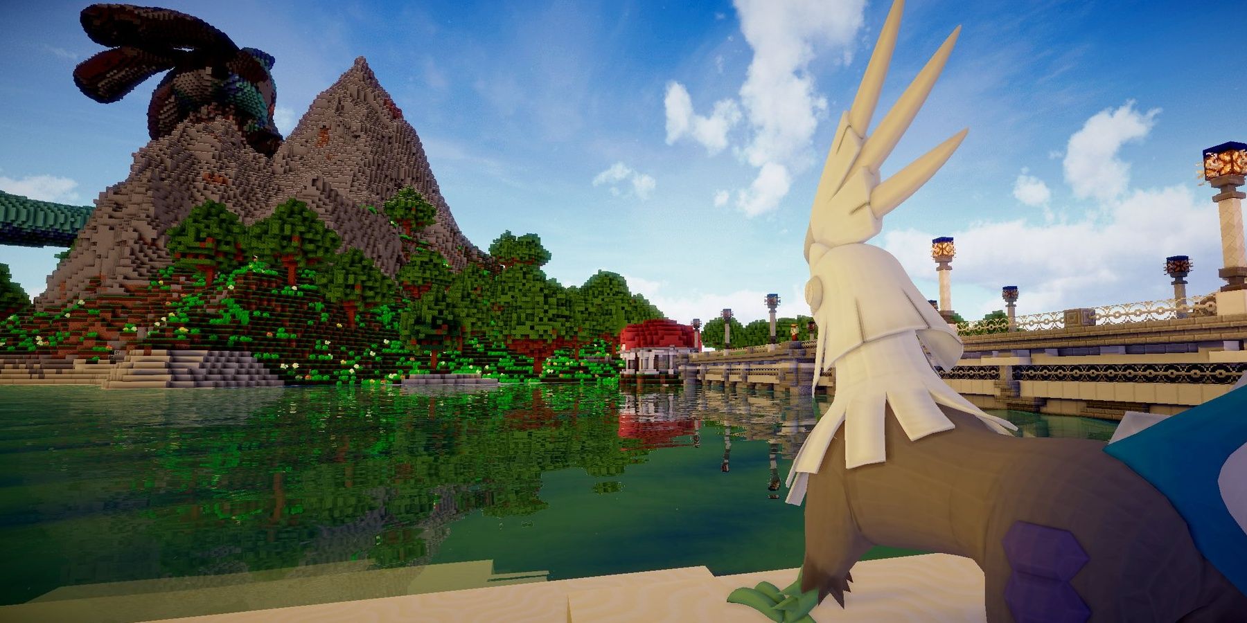 Minecraft Mod Pixelmon Looking Out Over The Ocean At A Mountain