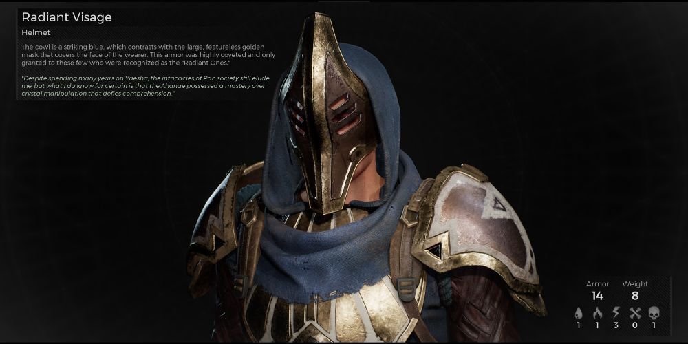 Radiant armor info screen