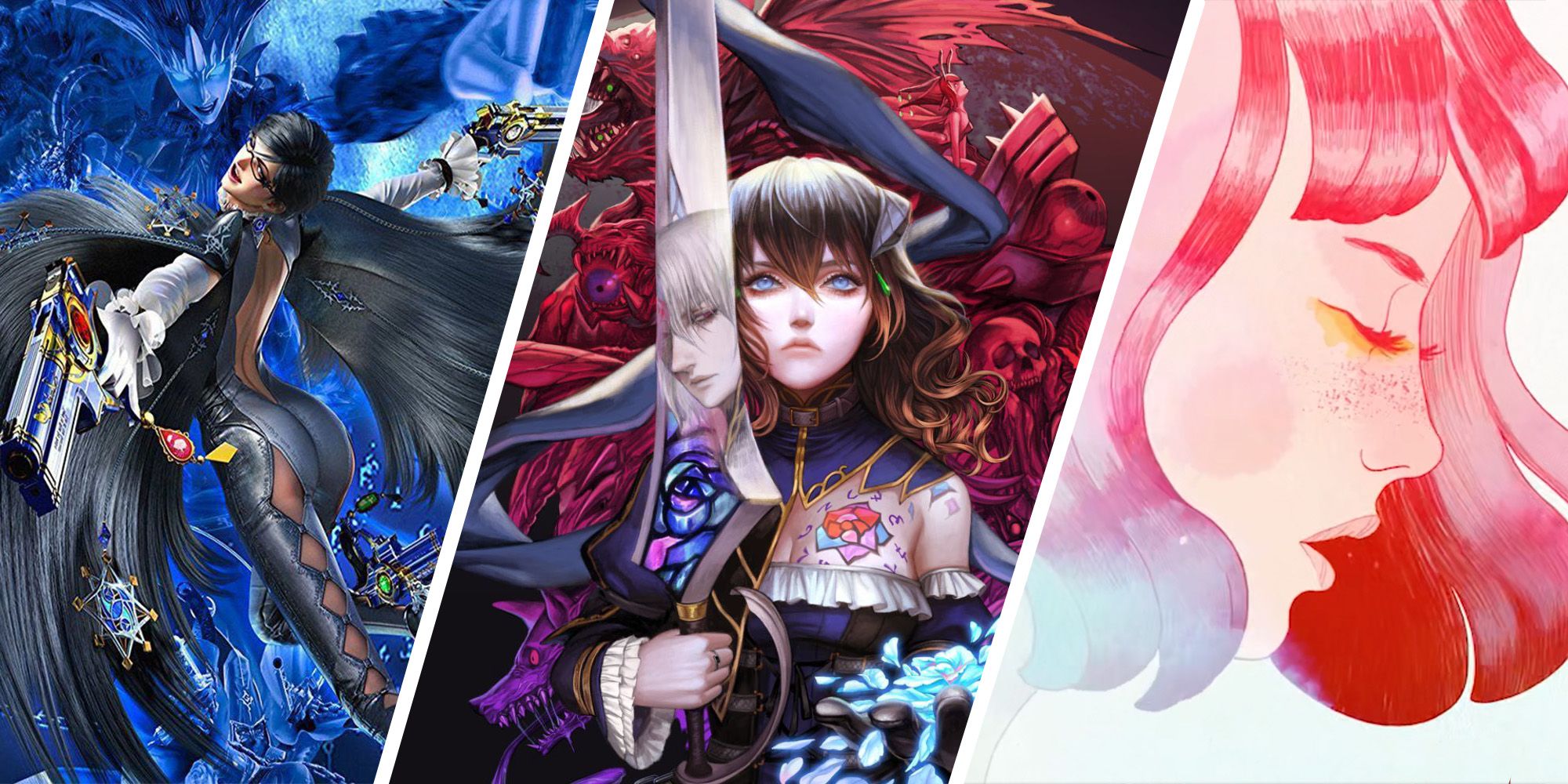 Rarest Nintendo Switch Games - Split Image Of Bayonetta, Bloodstained Ritual Of The Night, And Gris