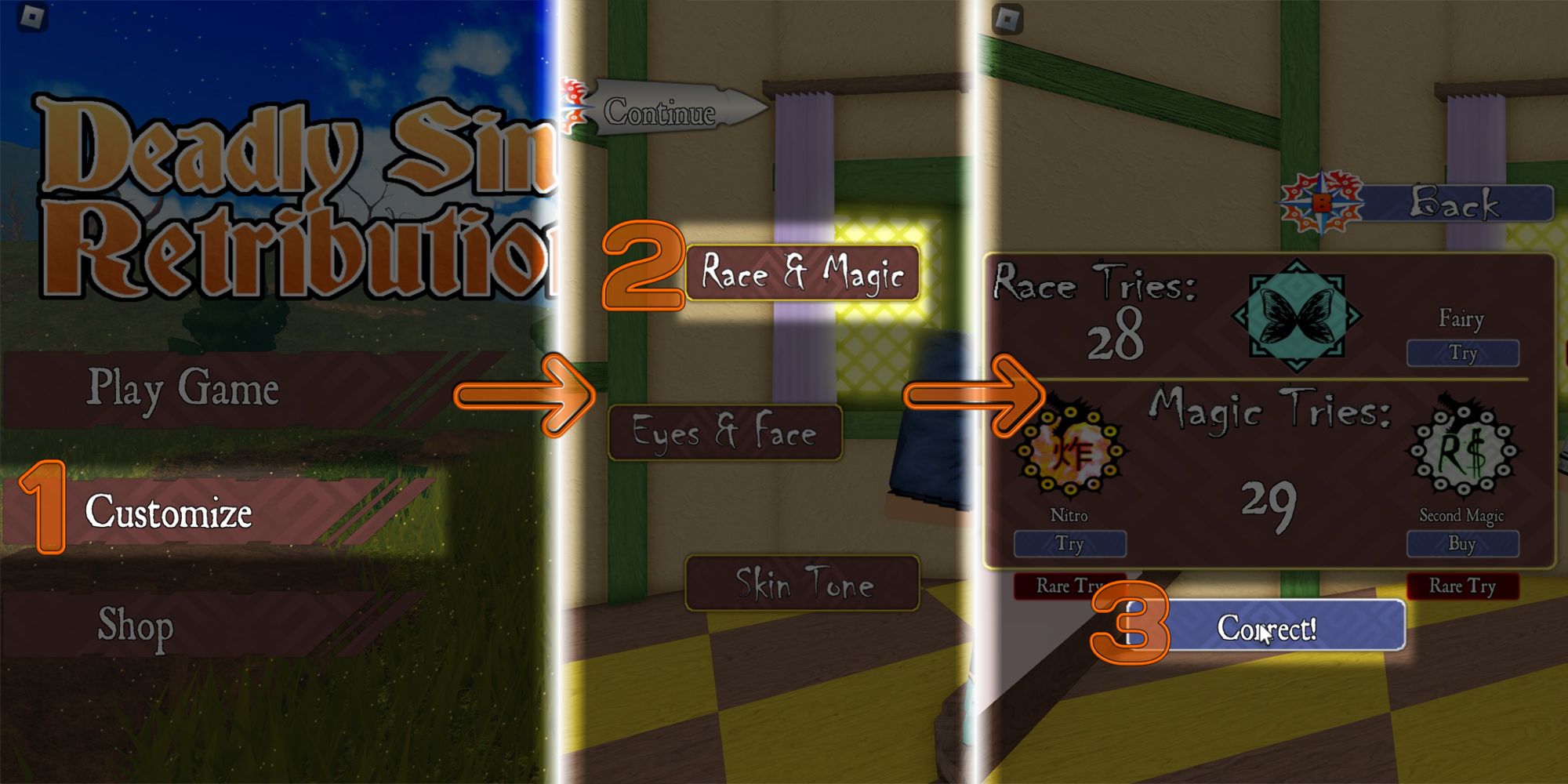A step-by-step diagram of how to redeem codes for the Roblox game, Deadly Sins Retribution.