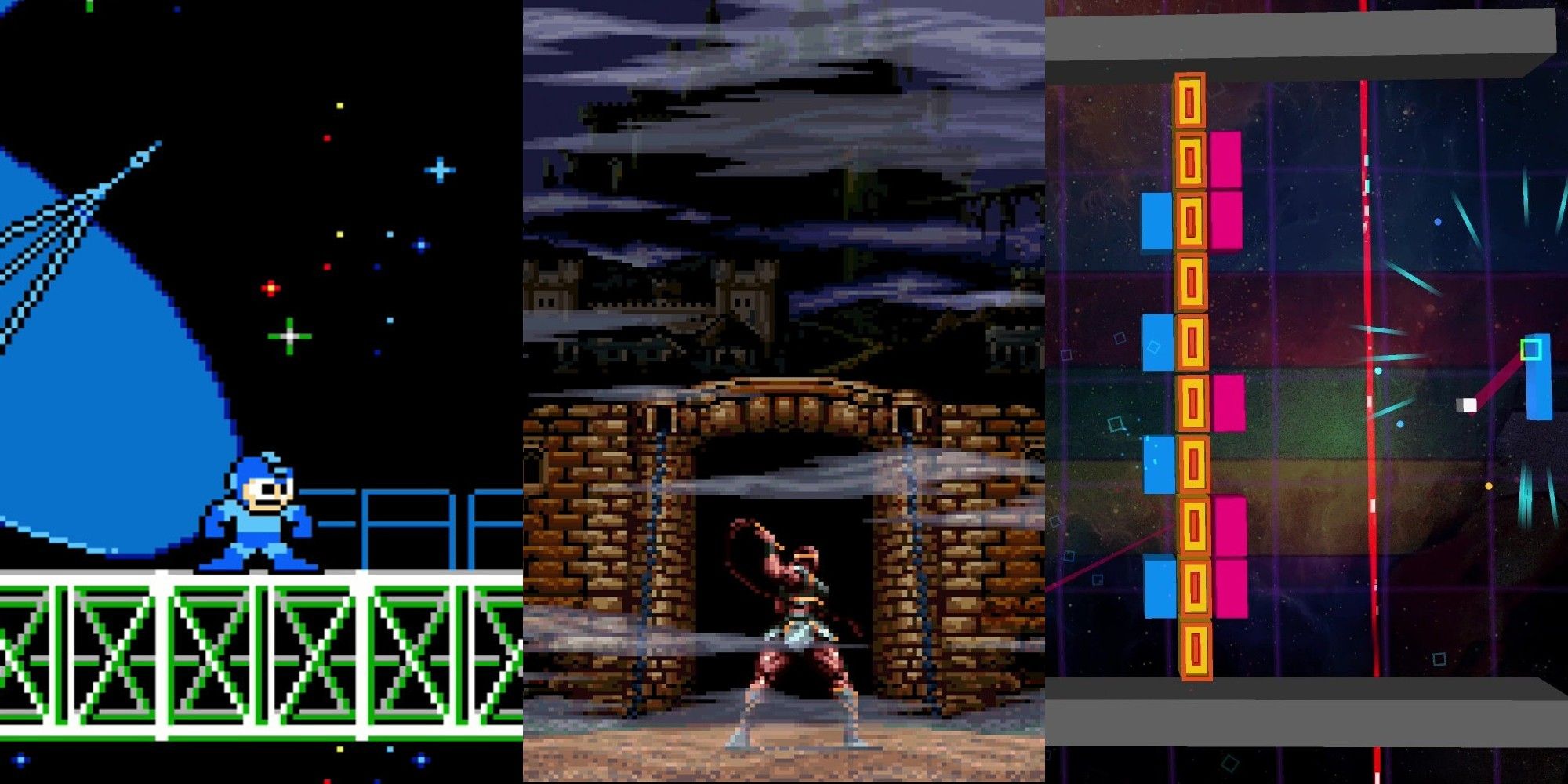 Collage image of the PS5 Retro Game Collections of Mega Man, Atari 50, Castlevania.