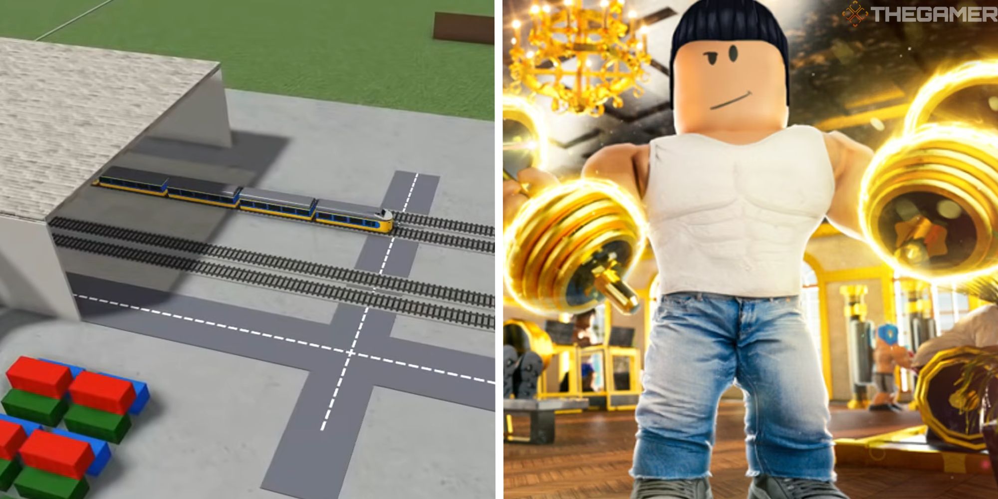 split image showing itty bitty railway next to image of gym tyoon