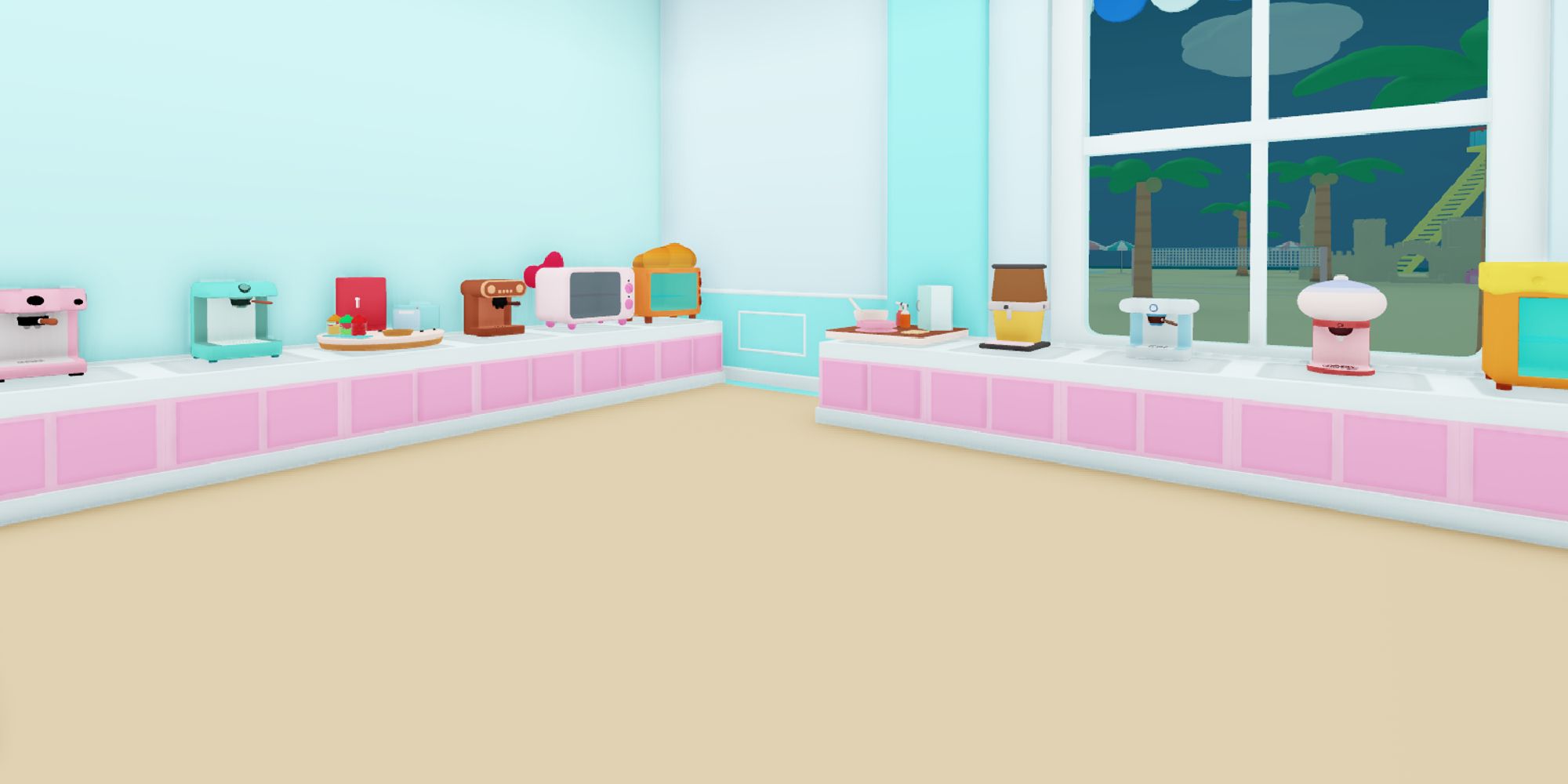 roblox my hello kitty cafe equipment area with equipment on pink counters