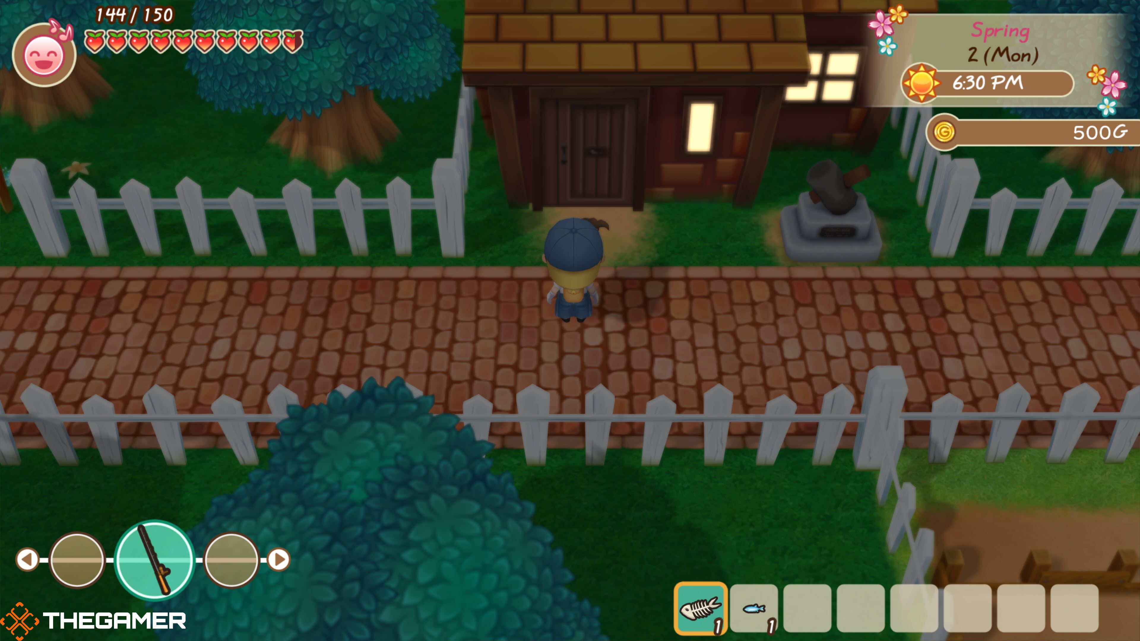 Player standing outside Saibara's forge in Story of Seasons: Friends of Mineral Town