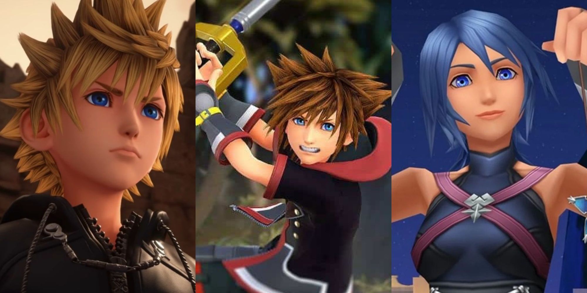 Split images of Roxas, Sora, and Aqua in Kingdom Hearts