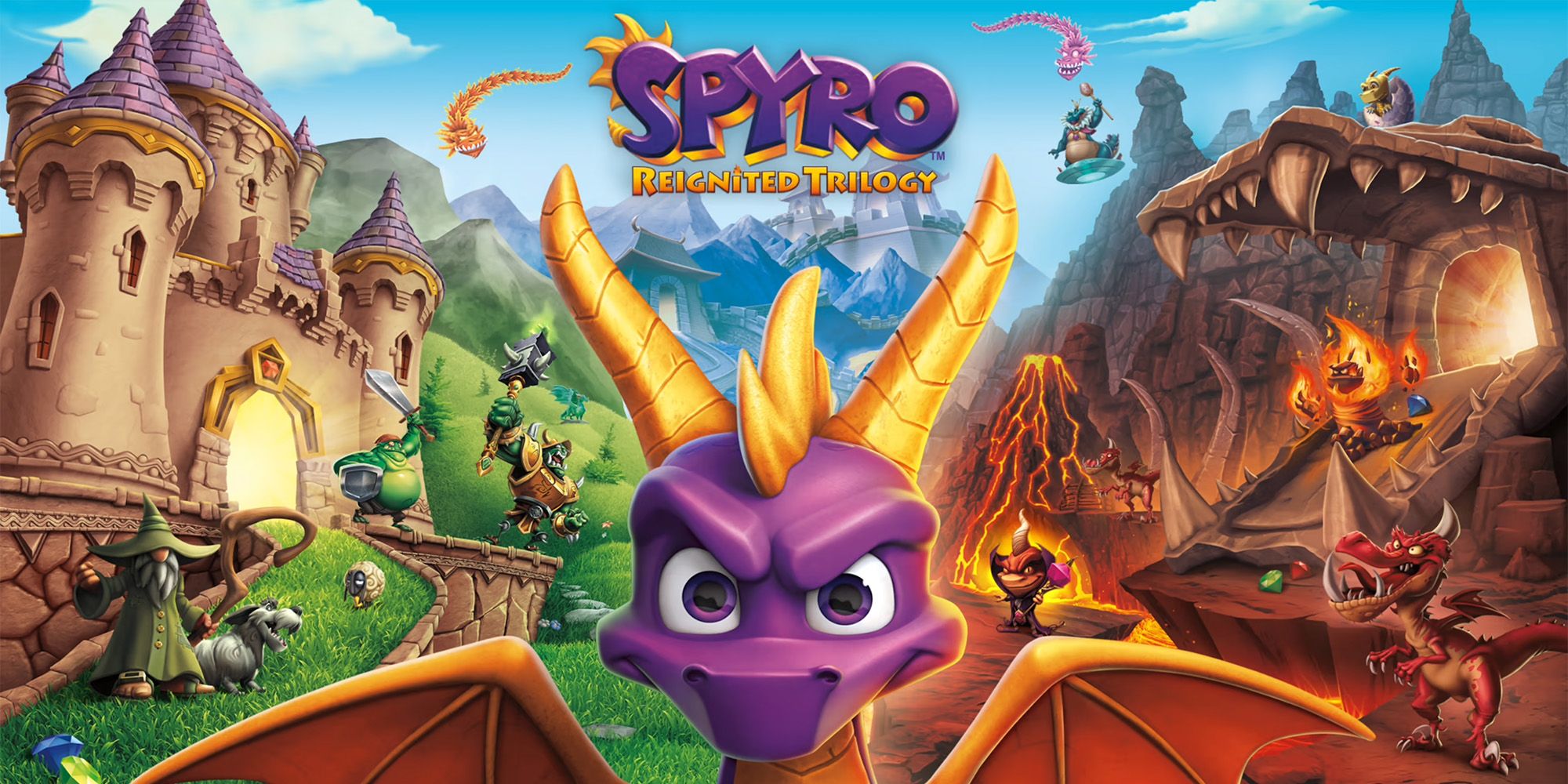 Spyro Reignited Trilogy - Spyro Standing At A Border Between To Fighting Kingdoms